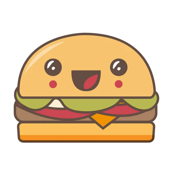 Hamburger Fast Food Komik Surat Kawaii Illüstrasyonu — Stok fotoğraf