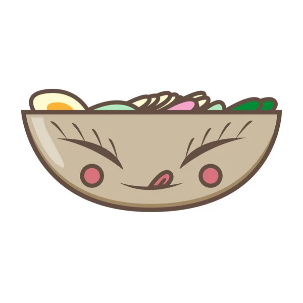 Zuppa Ramen Manzo Uova Verdi Cibo Illustrazione Kawaii — Foto Stock