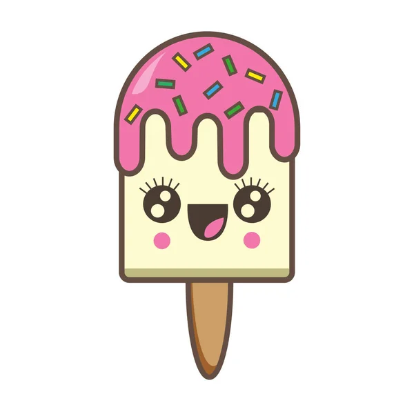 Cara Divertida Helado Rosa Blanco Ilustración Kawaii —  Fotos de Stock