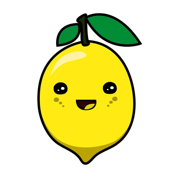 Çizgi film gülümseyen sarı limon meyvesi. Kawaii illüstrasyonu.