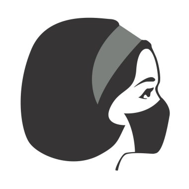 Tıbbi maskeli kadın. siyah ve beyaz resimleme