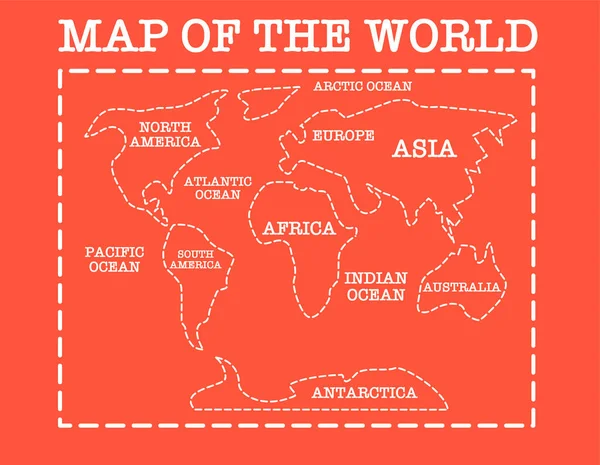 Prosta Mapa Świata Kreskowym Pociągnięciem Czerwonym Tle Ilustracja — Zdjęcie stockowe