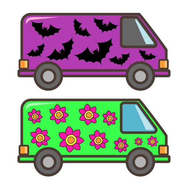 Cute Cars Scary Van Bats Funny Green Truck Flowers Kawaii — Stock Photo, Image