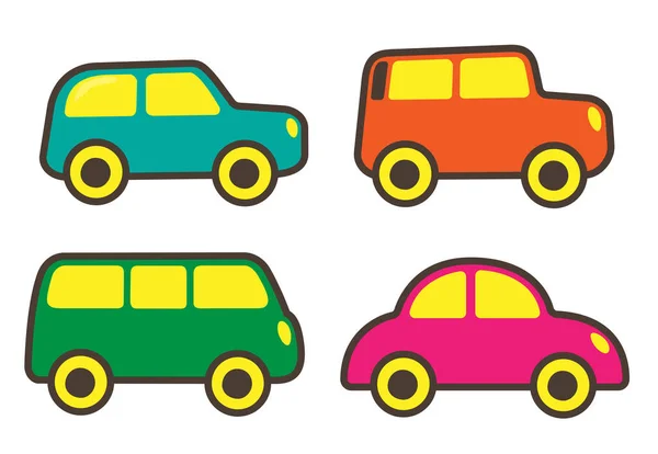 Conjunto Imágenes Divertidas Coches Diferentes Colores Ilustración Kawaii — Foto de Stock