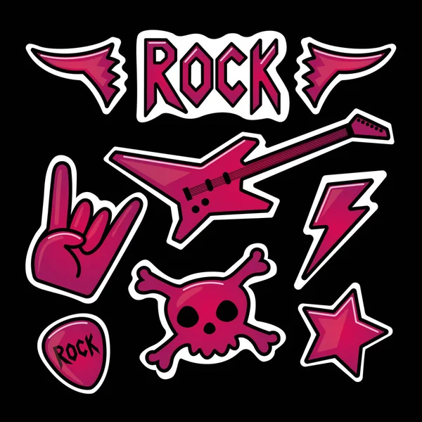 Samolepky Téma Rock Kytara Krumpáč Lebka Hvězda Křídla Blesk Rocková — Stock fotografie
