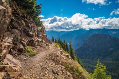 Seattle yakınlarındaki kayalık dağın tepesindeki dar patika.