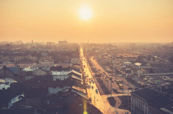 Puesta Sol Brillante Sobre Ciudad Lviv Ucrania — Foto de Stock