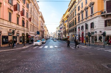 Rome, Italy - Dec 25, 2017 - Old wide street in Rome city center