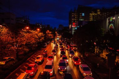 Bangkok, Thailand - July 12, 2015: Heavy traffic in Bangkok downtown in the evening