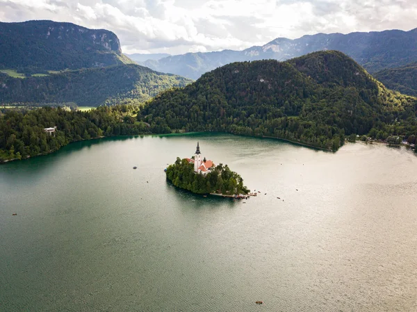 Bled Lake View Drone Old Church — Stock Photo, Image