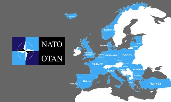 ロゴとNATOヨーロッパ地図｜nato blue — ストックベクタ