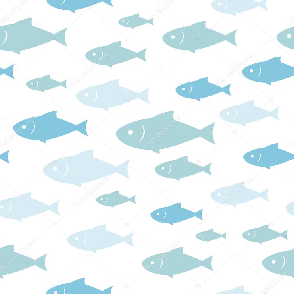 Fish background, seamless pattern, sea color, vector.