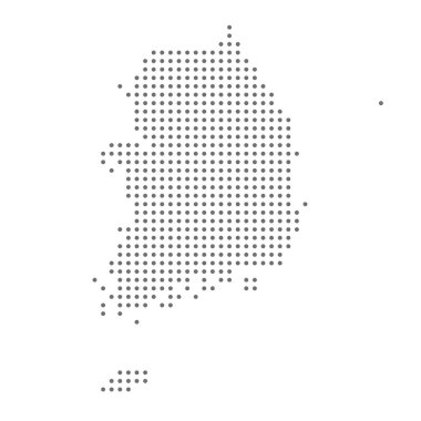 Güney Kore haritası, gri nokta, beyaz arkaplanda.