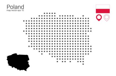 Polonya haritası, vektör çizimi, benekli ve haritalı. Tasarım, web, infografrika, baskı için resim, çıkarılabilir beyaz arka planda izole edilmiş. 10 sürümü