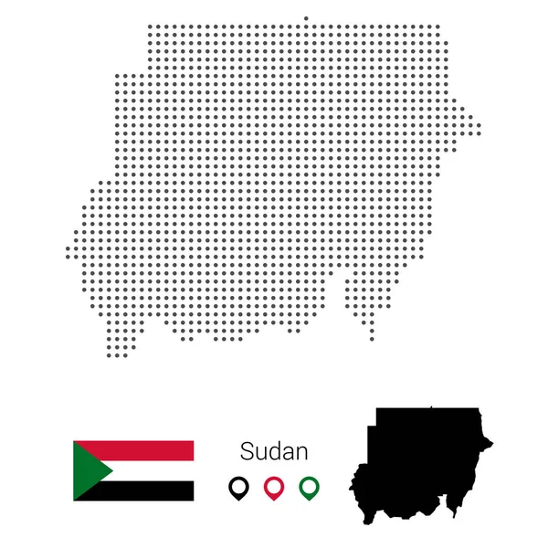 Вектор Мапи Судану Пунктирний Прапором Шпилькою Векторний Приклад — стоковий вектор
