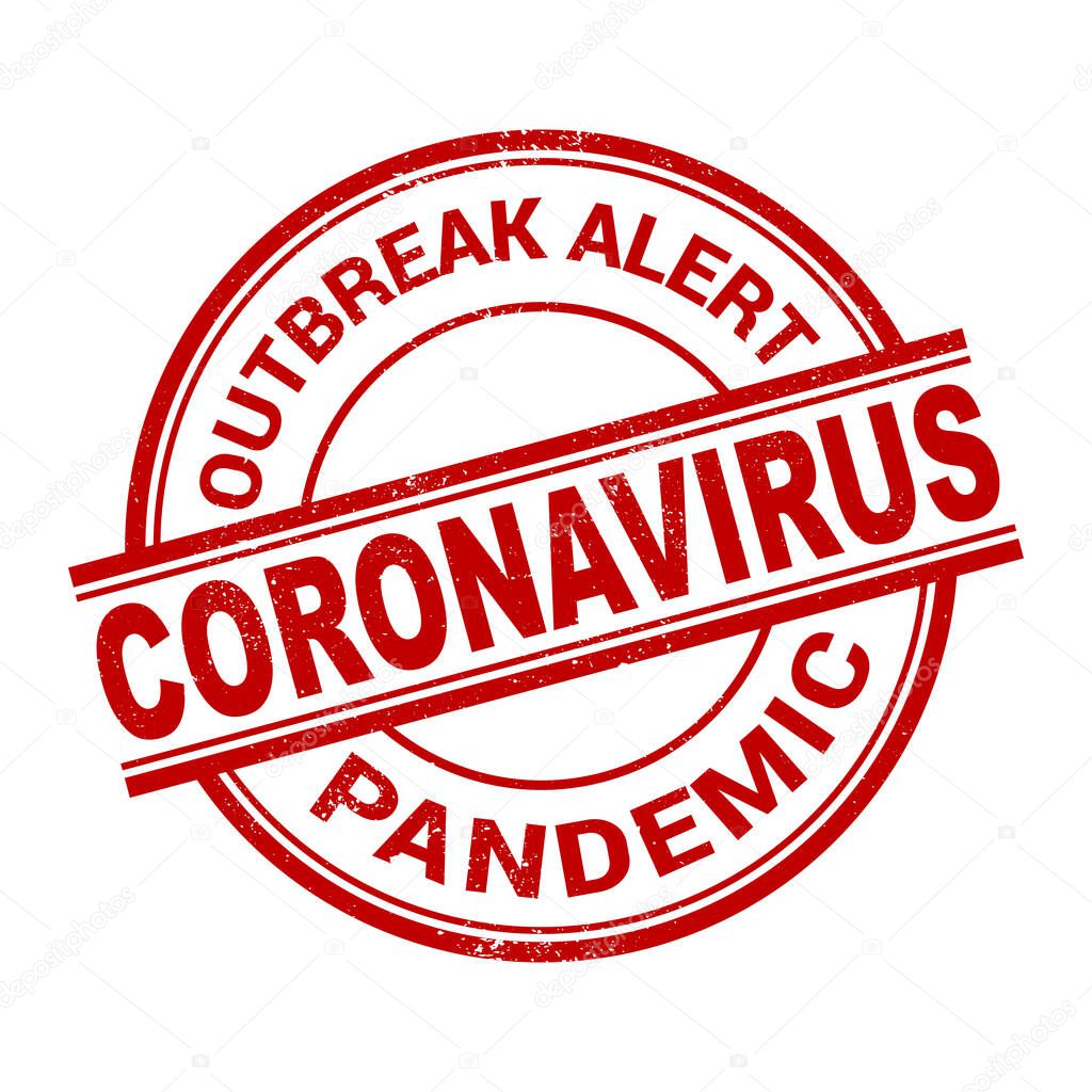 Coronavirus stamp. Red logo pandemic. Cornavirus covid19 alert. flat design
