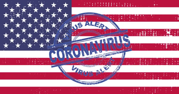 Coronavirus警戒邮票 美国的Covic 19警戒 矢量插图与美国国旗背景 Eps — 图库矢量图片