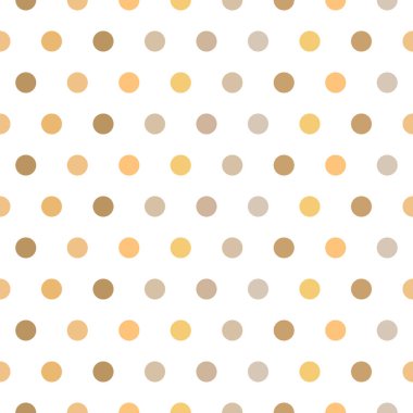 Beyaz arka planda renkli benekli, pürüzsüz bir desen. Pastel renkli polka noktaları. Bahar temaları ya da çocuk çizimleri için arka plan. kahverengi ton