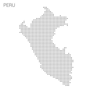 Peru haritalı noktalı vektör arkaplanı. Teknoloji tasarımı veya bilgi grafikleri için illüstrasyon. Beyaz arka planda izole edilmiş. Seyahat vektörü illüstrasyonu