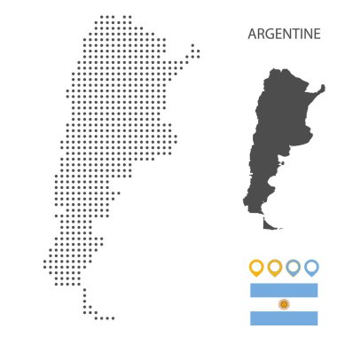 Arjantin haritası bayrak ve iğne ile işaretlenmiş. Teknoloji tasarımı veya bilgi grafikleri için illüstrasyon. Beyaz arka planda izole edilmiş. Seyahat vektörü illüstrasyonu