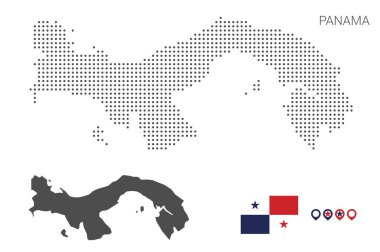 Panama haritası bayrak ve iğne ile işaretlenmiş. Teknoloji tasarımı veya bilgi grafikleri için illüstrasyon. Beyaz arka planda izole edilmiş. Seyahat vektörü illüstrasyonu