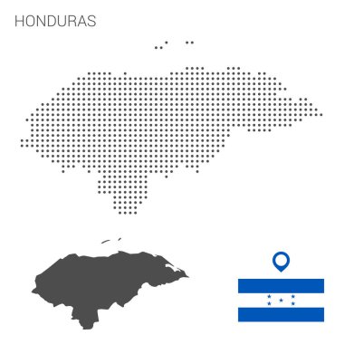 Honduras haritası bayrak ve iğne ile işaretlenmiş. Teknoloji tasarımı veya bilgi grafikleri için illüstrasyon. Beyaz arka planda izole edilmiş. Seyahat vektörü illüstrasyonu