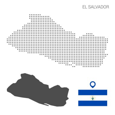 El Salvador haritası bayrak ve iğne ile işaretlenmiş. Teknoloji tasarımı veya bilgi grafikleri için illüstrasyon. Beyaz arka planda izole edilmiş. Seyahat vektörü illüstrasyonu