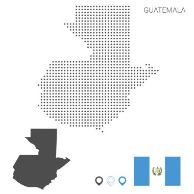 Guatemala haritası bayrak ve iğne ile işaretlenmiş. Teknoloji tasarımı veya bilgi grafikleri için illüstrasyon. Beyaz arka planda izole edilmiş. Seyahat vektörü illüstrasyonu