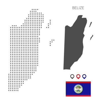 Belize haritası bayrak ve iğne ile işaretlenmiş. Teknoloji tasarımı veya bilgi grafikleri için illüstrasyon. Beyaz arka planda izole edilmiş. Seyahat vektörü illüstrasyonu