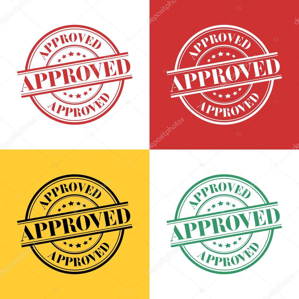 Approved, round vector icon, transparent in four colors. Approval label