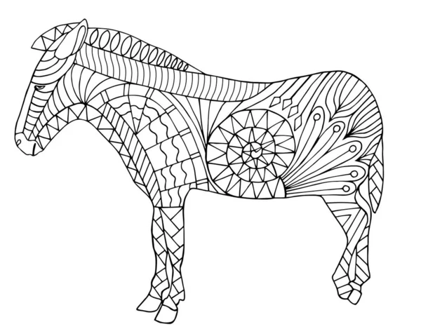 Zebra zentangle renklendirme sayfası doğrusal ve izlenmiş vektör resimlemesi tarafından çizildi