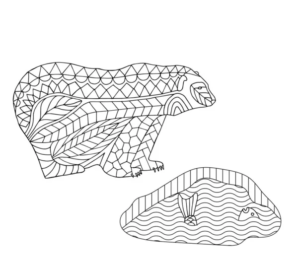 Eisbär Zentangle Malseite Gezeichnet Von Liner Und Verfolgt Vektor Illustration — Stockvektor