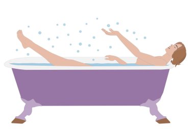 Genç ve güzel bir kadın köpüklerle oynuyor ve banyo resimlerinden zevk alıyor.