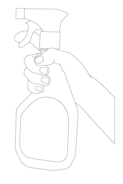 Weibliche Hand Hält Reinigungsmittel Konturvektor Illustration — Stockvektor