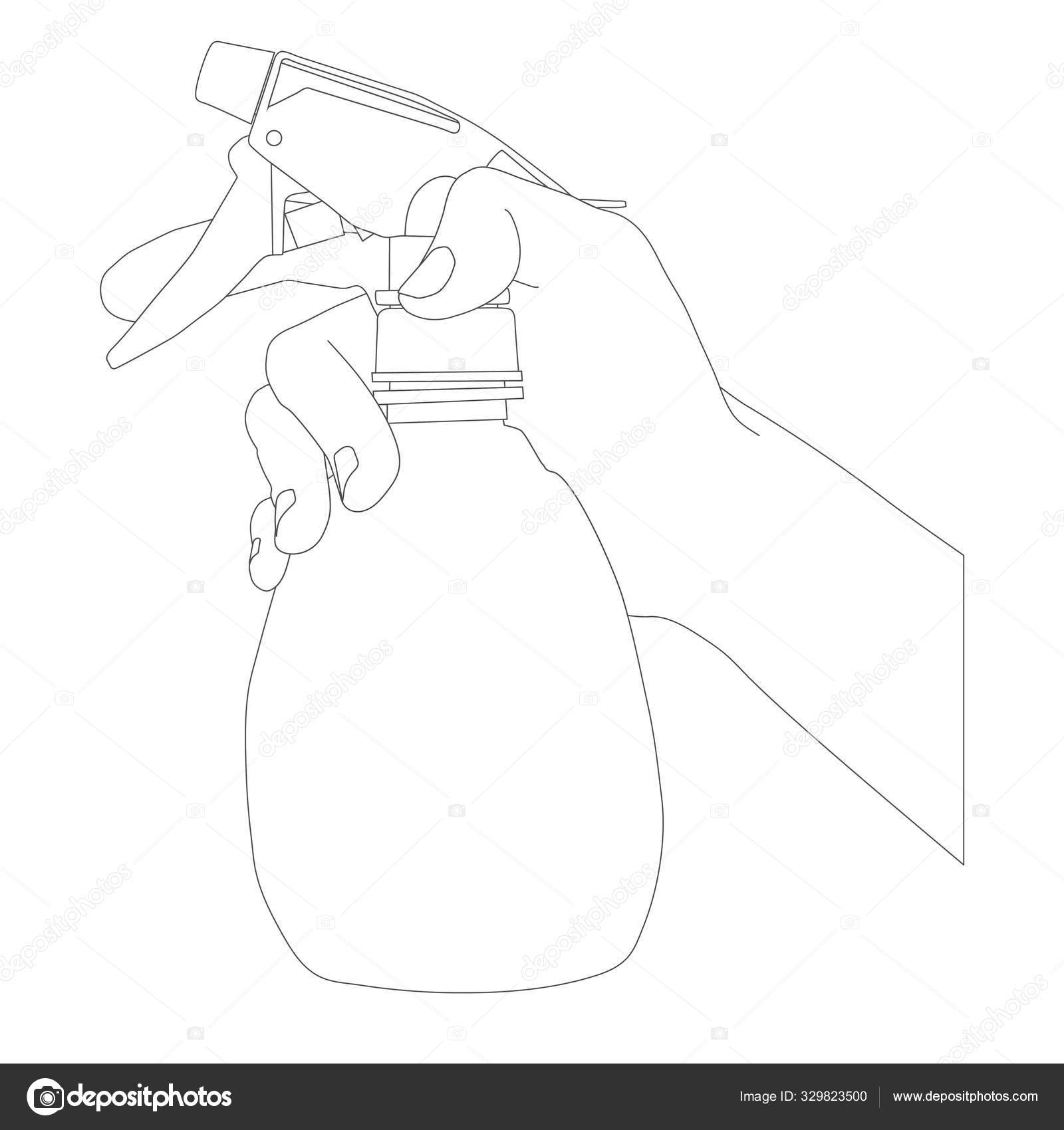 Plastik Bahçe Spreyi Tutan Kadın Eli Vektör Çizimi Vektörel çizim
