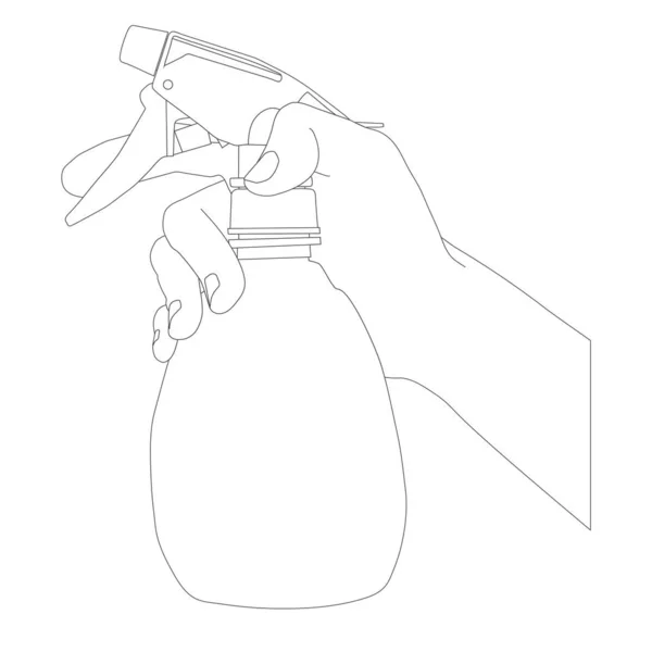 Female Hand Holding Plastic Garden Sprayer Contour Vector Illustration — 스톡 벡터