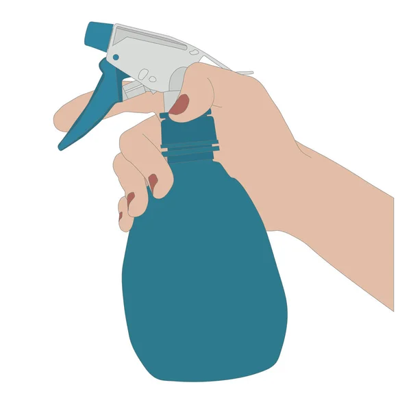 Female Hand Holding Plastic Garden Sprayer Vector Illustration Eps — Stock Vector