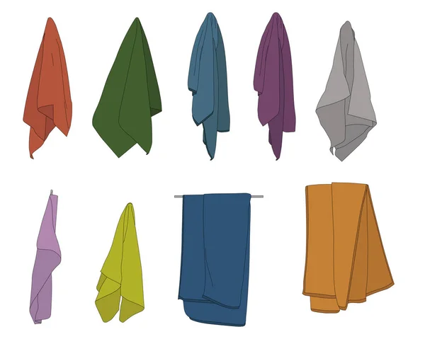 Set Hangende Handdoeken Kleur Vector Illustratie — Stockvector