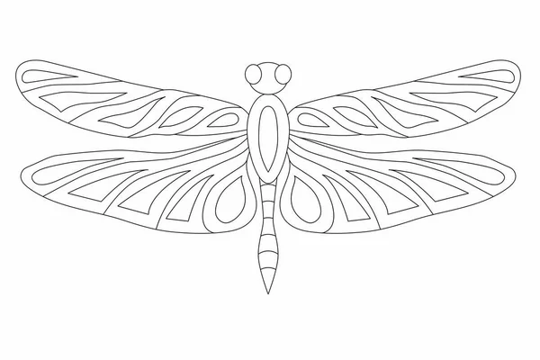 Dragonfly Färg Sida Svart Kontur Illustration — Stockfoto