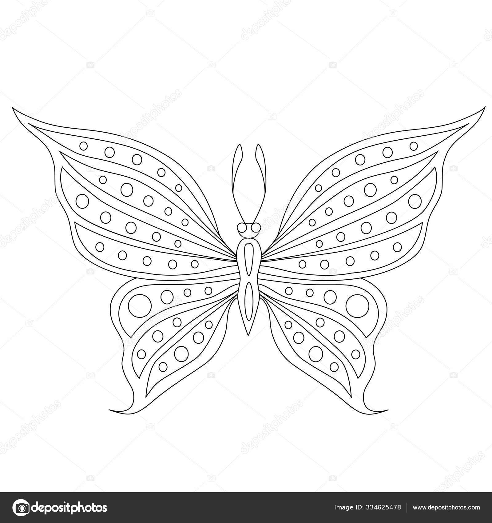 Butterfly Circles Wings Coloring Page Contour Vector Illustration ...