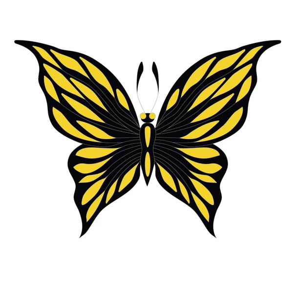 Papillon Vue Dessus Jaune Noir Illustration Vectorielle Colorée — Image vectorielle