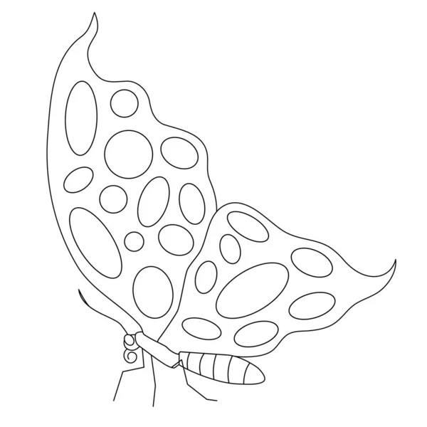 Butterfly Ovals Wings Side View Coloring Page Black Contour Illustration — ストック写真