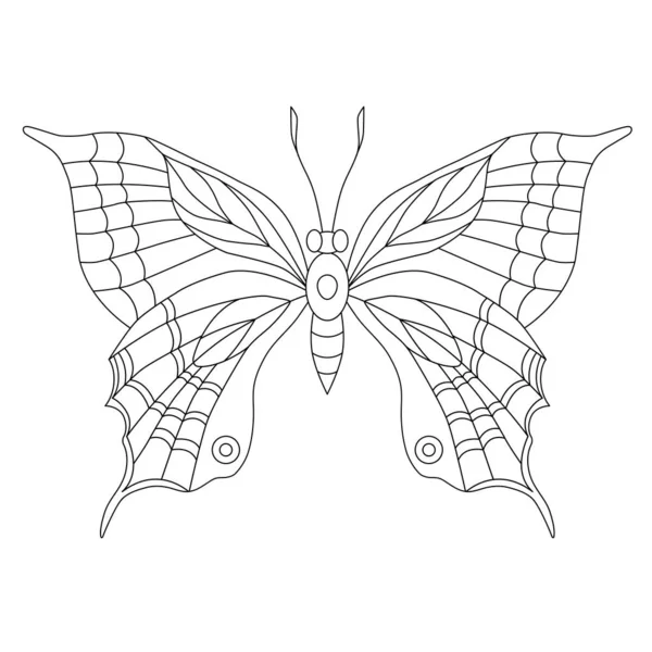 Butterfly Ornament Wings Coloring Page Black Contour Illustration — Stock Photo, Image