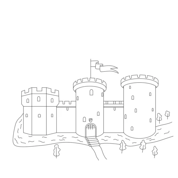 Halaman Pewarnaan Benteng Abad Pertengahan Untuk Melukis Gambar Vektor Untuk - Stok Vektor