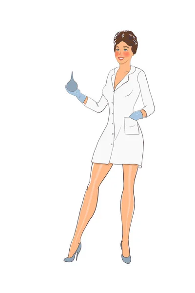 Krankenschwester Pin Stil Steht Mit Einlauf Illustration Auf Weißem Isolat — Stockfoto
