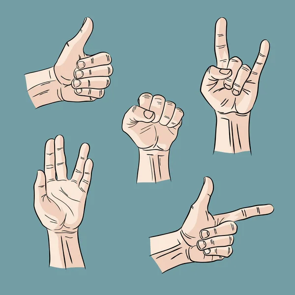 Mains dans différentes poses — Image vectorielle