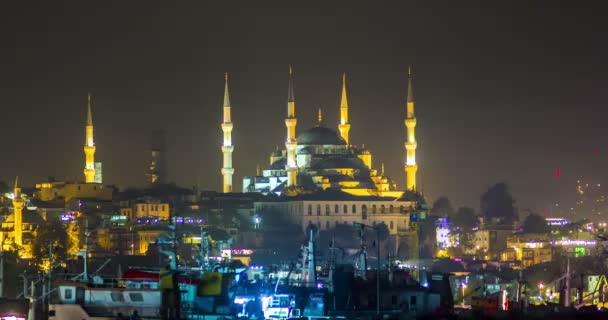 Nueva Mezquita Eminonu Estambul Noche Lapso — Vídeos de Stock