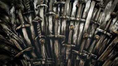 Metal şövalye kılıç arka plan. Yakın çekim. Kavram şövalyeler. 4k.