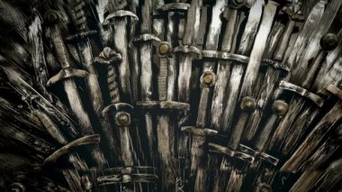 Metal şövalye kılıç arka plan. Yakın çekim. Kavram şövalyeler. 4k.