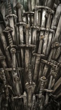 Metal şövalye kılıç arka plan. Yakın çekim. Kavram şövalyeler. 4k.